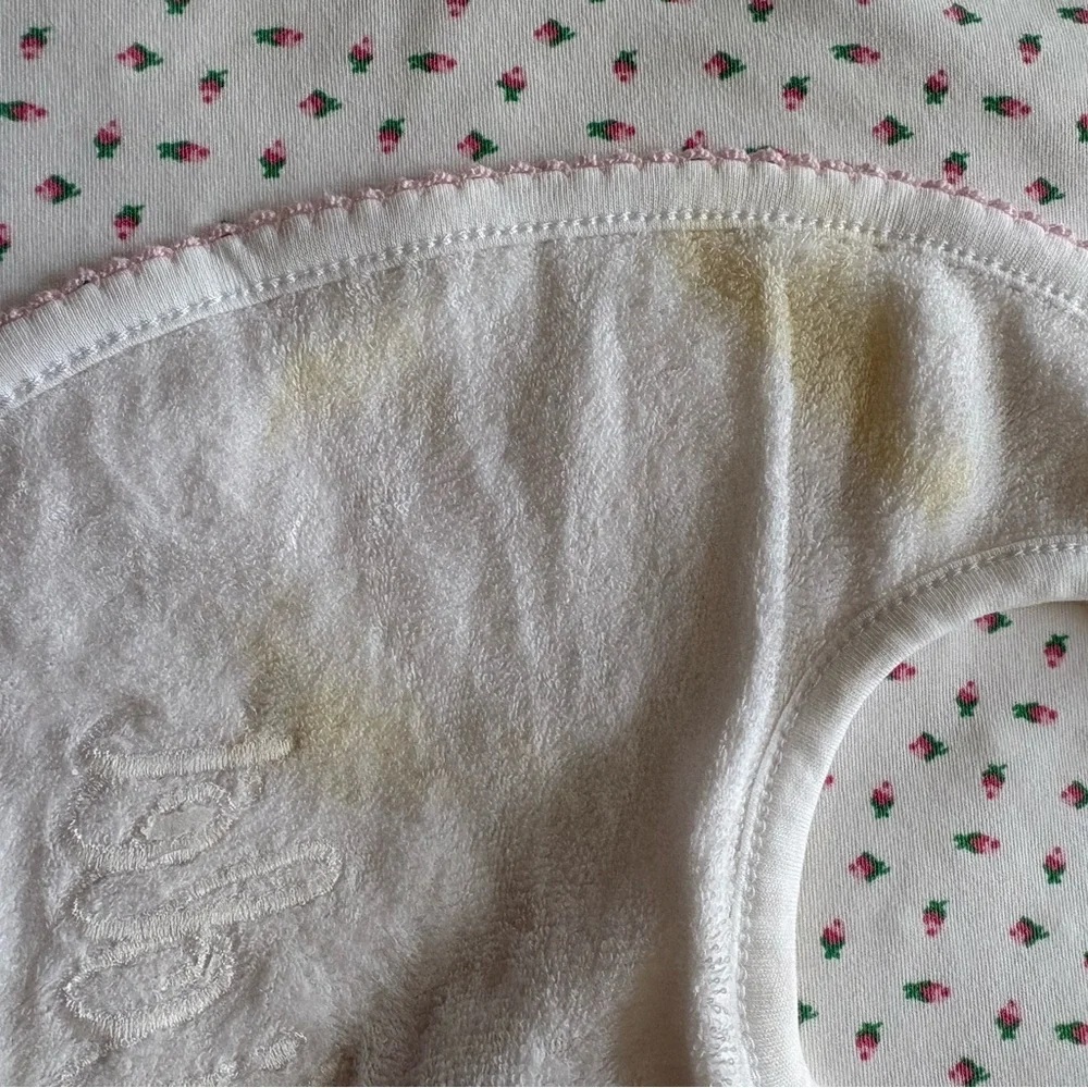 Pink Gingham and White Cotton Baby Bibs with “Violet” Monogram